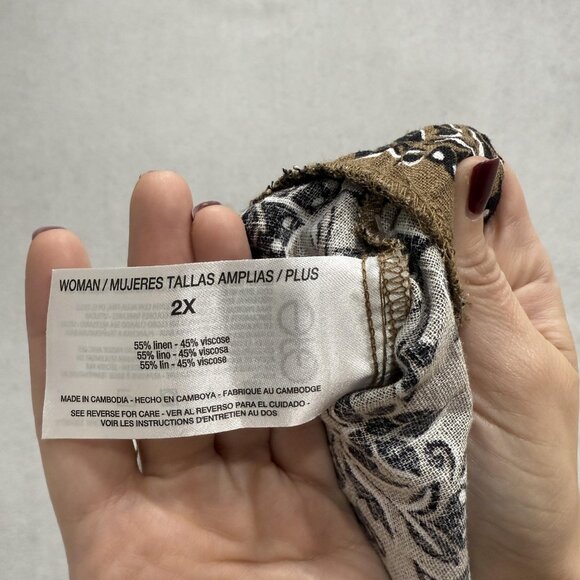 Nine West Jeans Pants Womens 2X Brown Black Floral Linen Blend Wide Leg Cropped - Picture 9 of 12